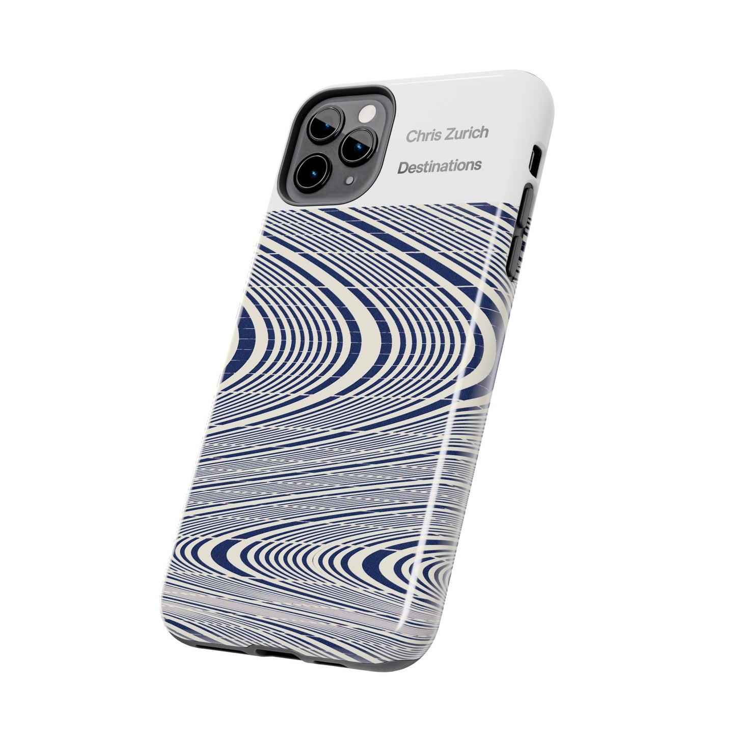 Destinations - Blue Wave Optical Art phone case | abstract line pattern, Chris Zurich Destinations