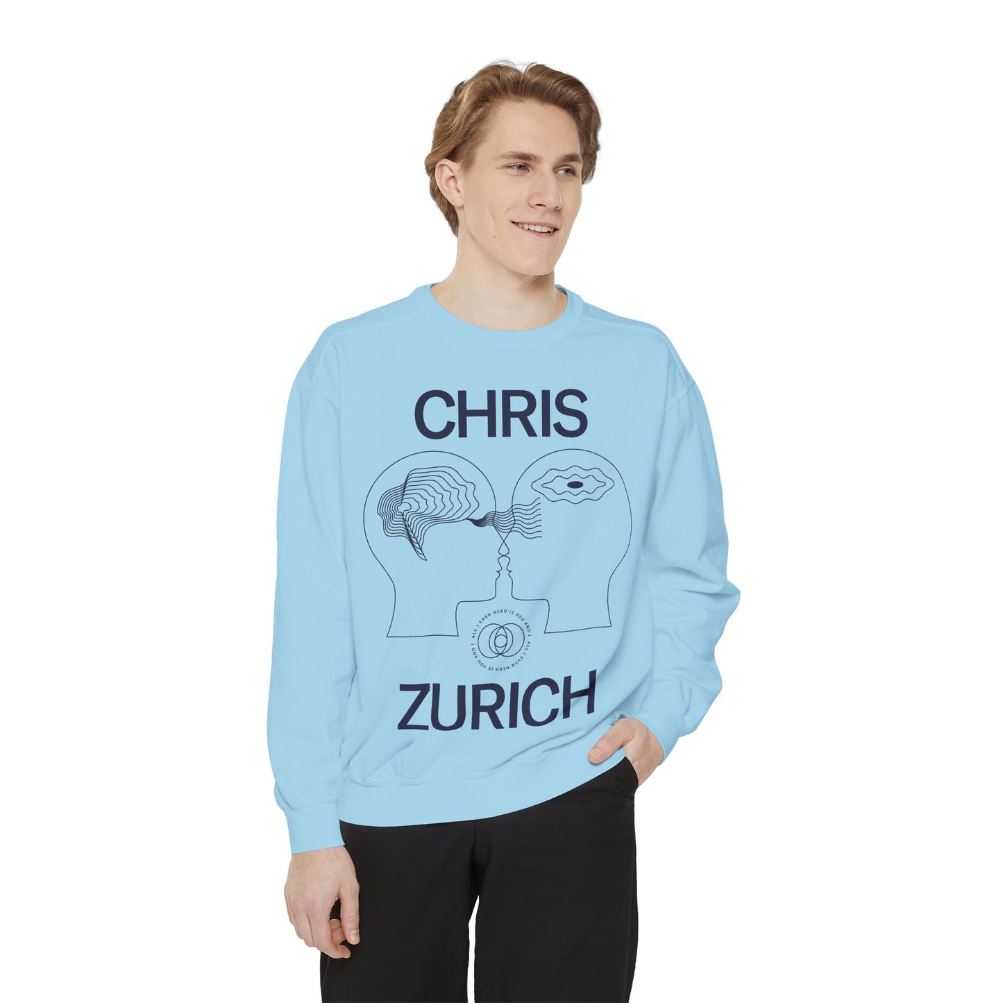 You and I - Chris Zurich graphic sweatshirt | illustrated heads connecting, camera motif