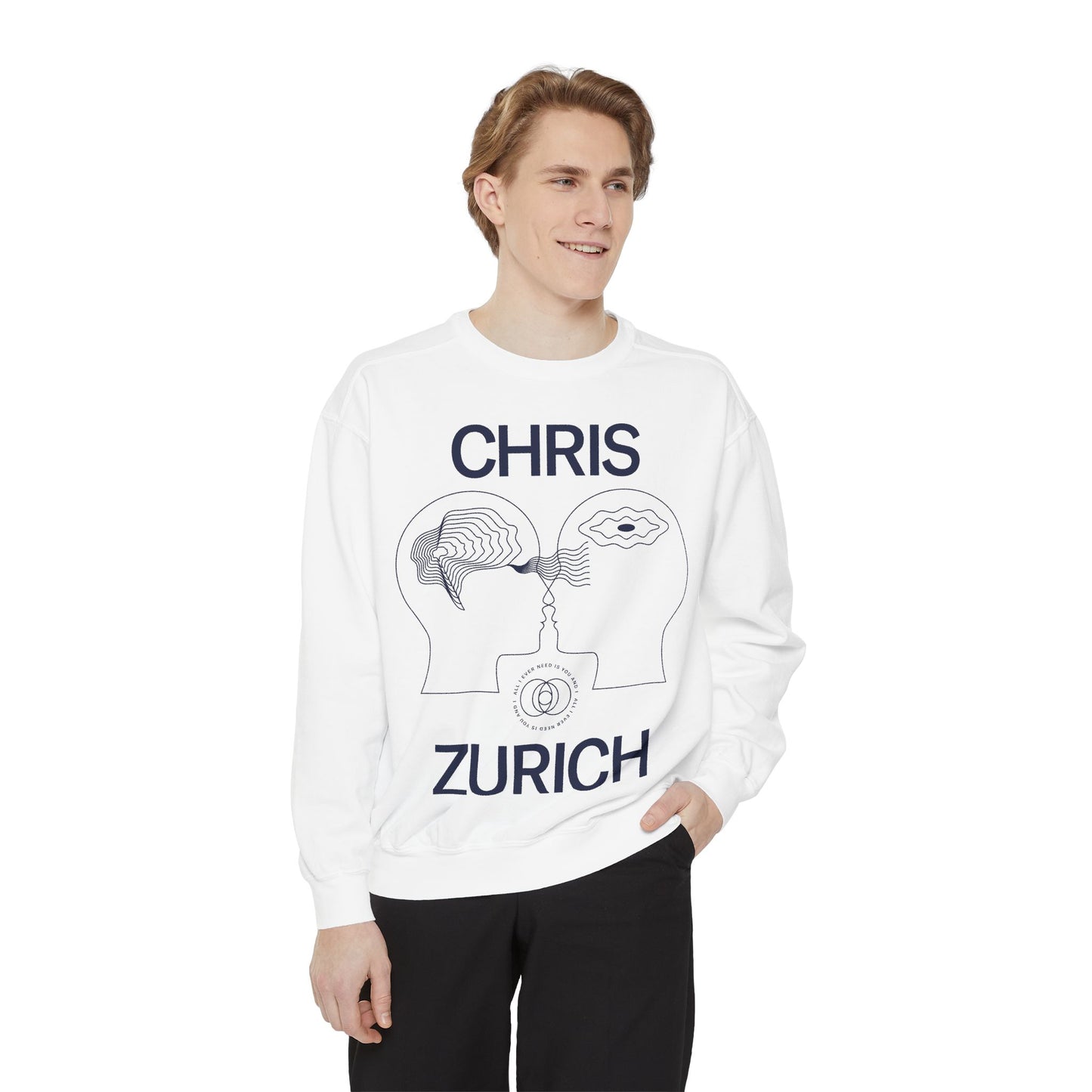 You and I - Chris Zurich graphic sweatshirt | illustrated heads connecting, camera motif