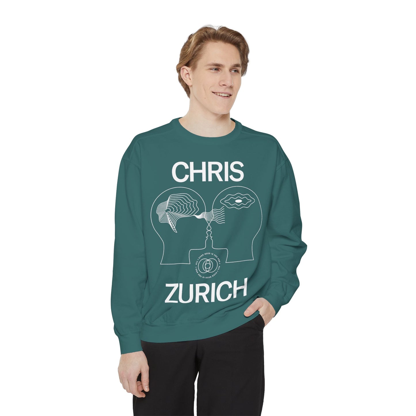 You and I - Chris Zurich graphic sweatshirt | illustrated heads connecting, camera motif