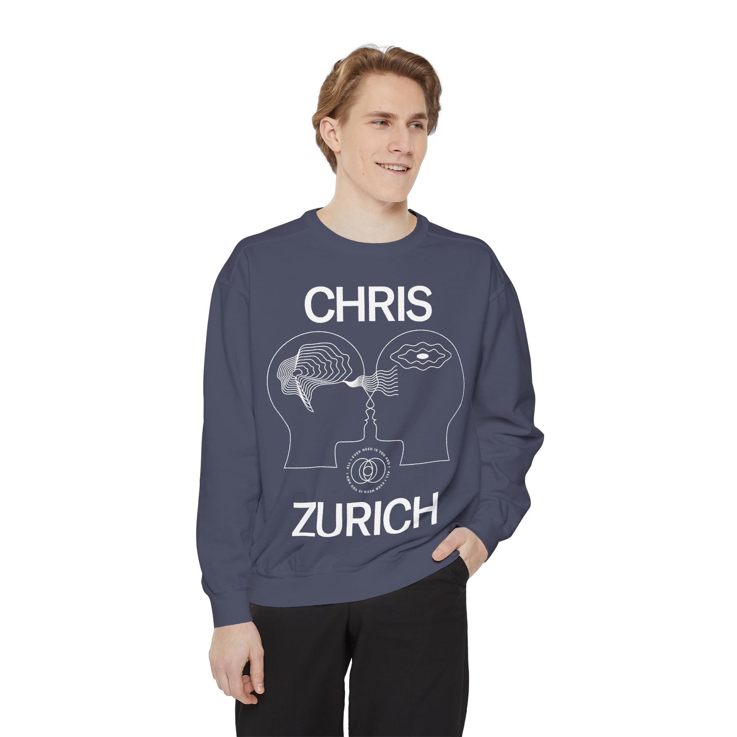 You and I - Chris Zurich graphic sweatshirt | illustrated heads connecting, camera motif