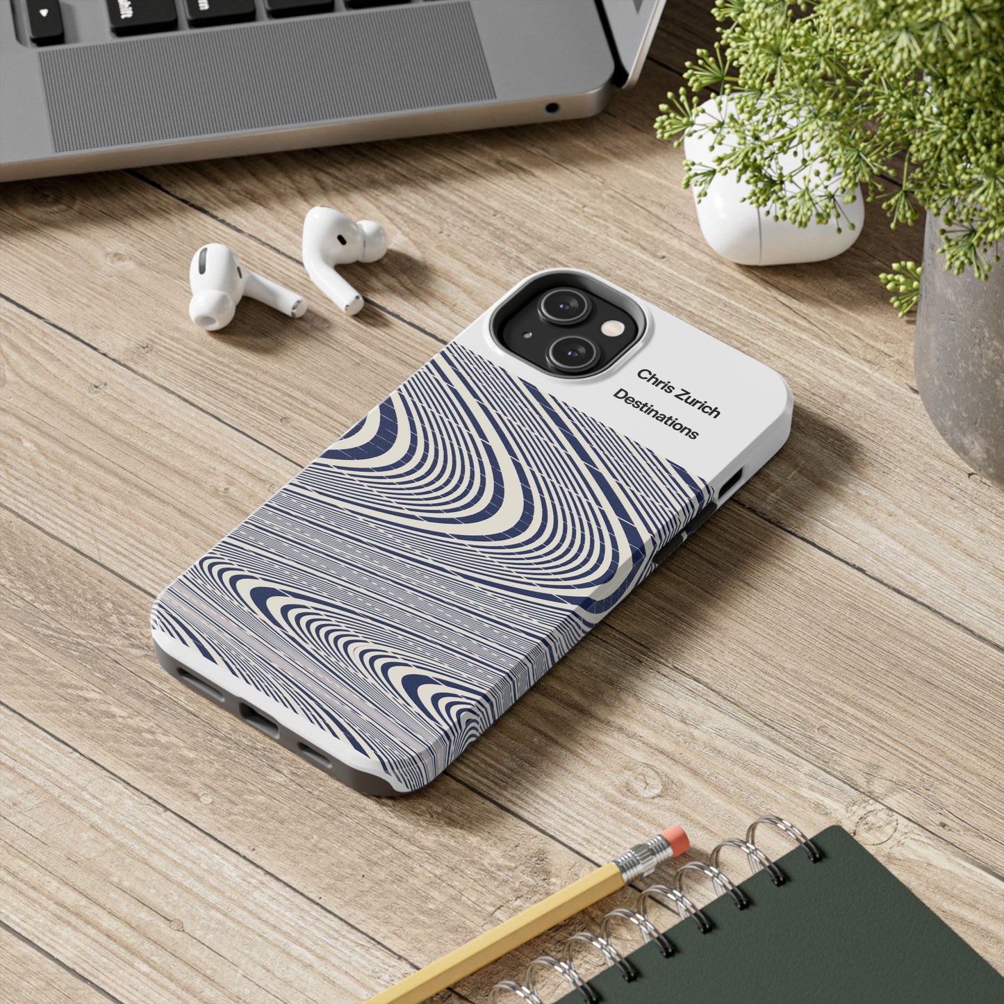 Destinations - Blue Wave Optical Art phone case | abstract line pattern, Chris Zurich Destinations