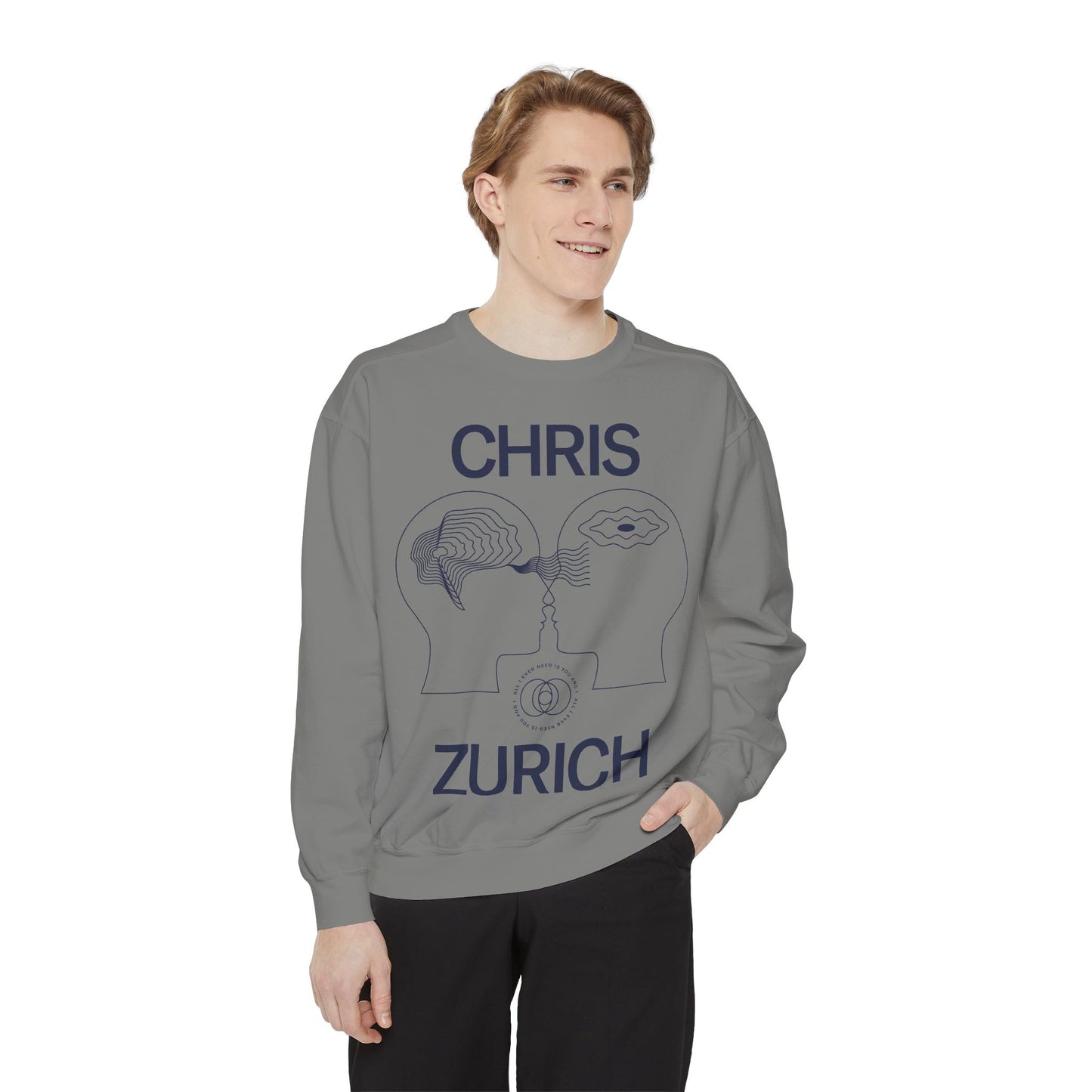 You and I - Chris Zurich graphic sweatshirt | illustrated heads connecting, camera motif
