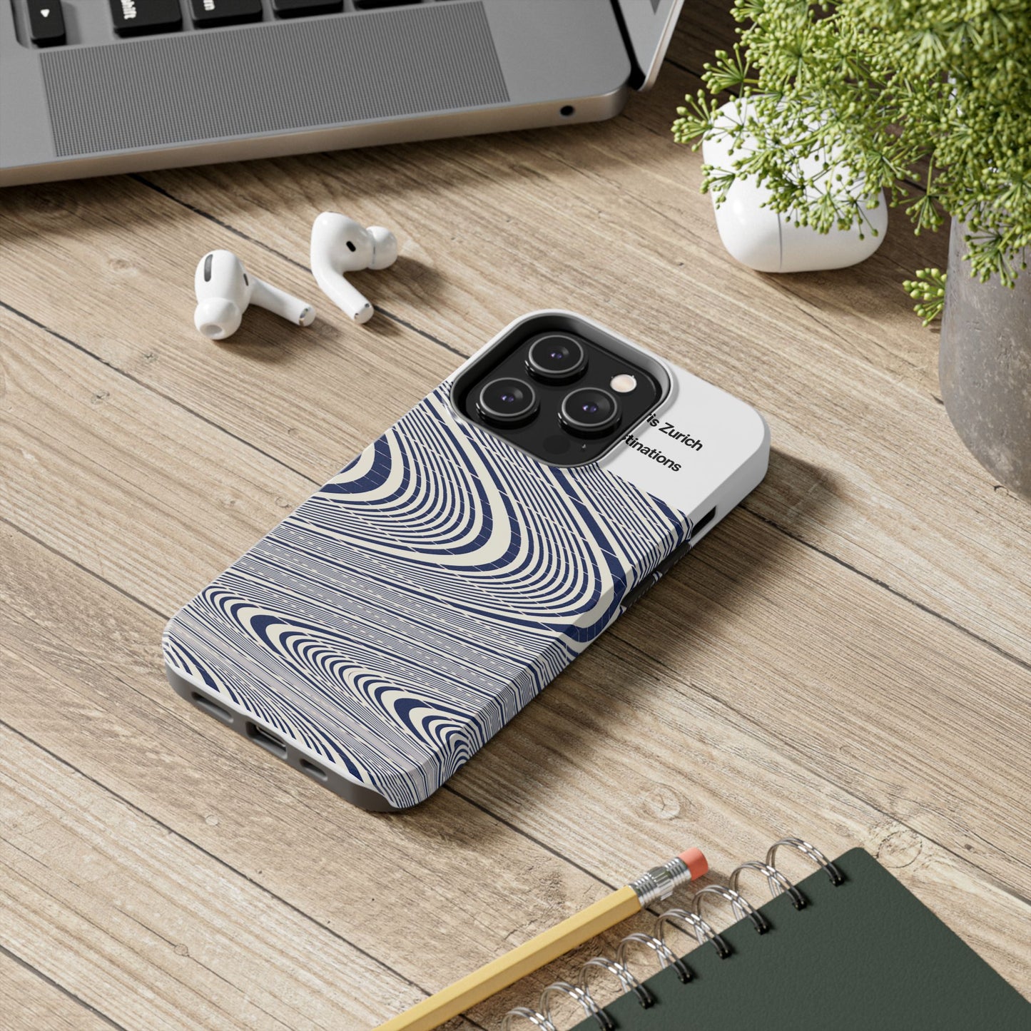 Destinations - Blue Wave Optical Art phone case | abstract line pattern, Chris Zurich Destinations