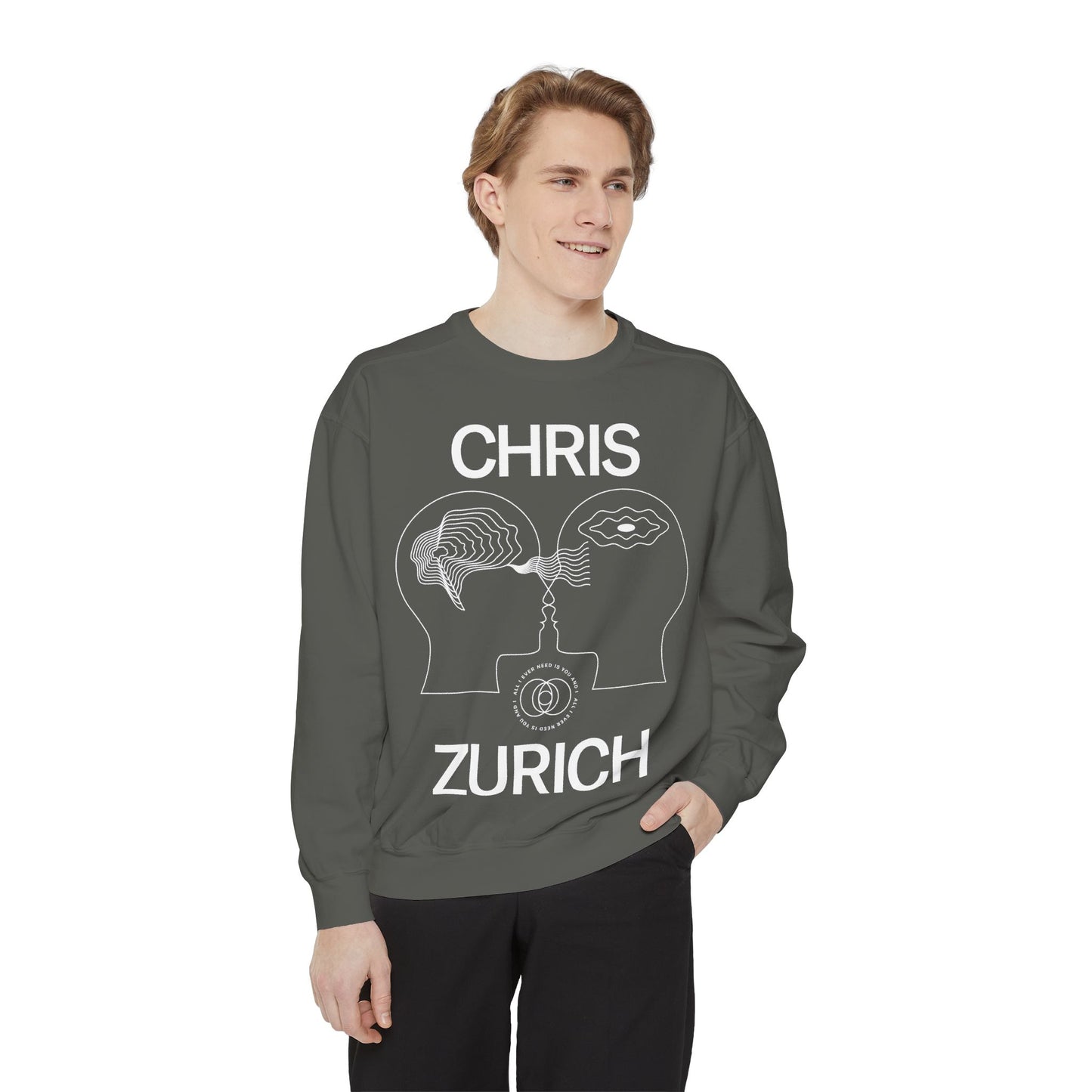 You and I - Chris Zurich graphic sweatshirt | illustrated heads connecting, camera motif