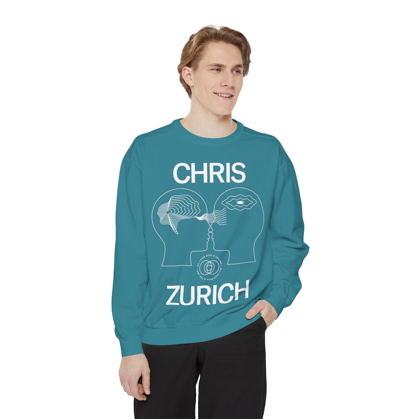 You and I - Chris Zurich graphic sweatshirt | illustrated heads connecting, camera motif