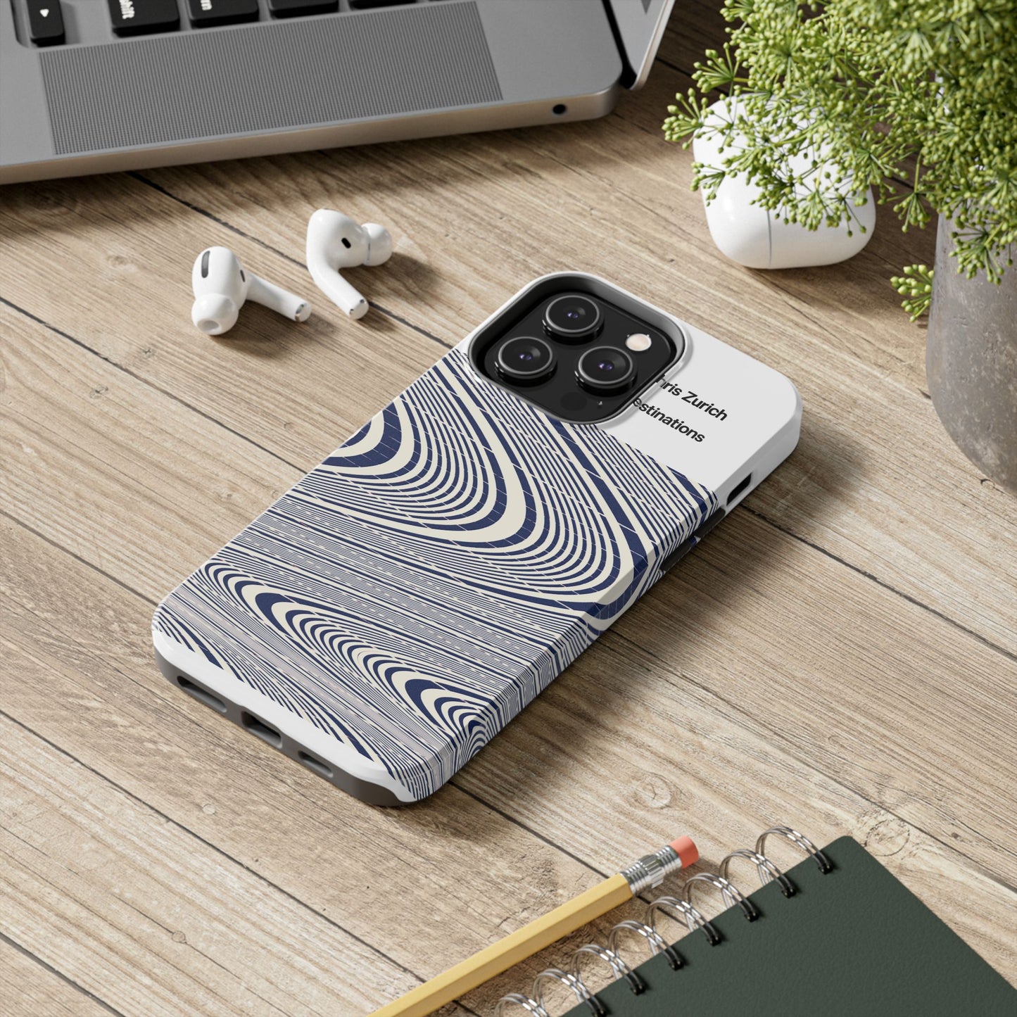 Destinations - Blue Wave Optical Art phone case | abstract line pattern, Chris Zurich Destinations