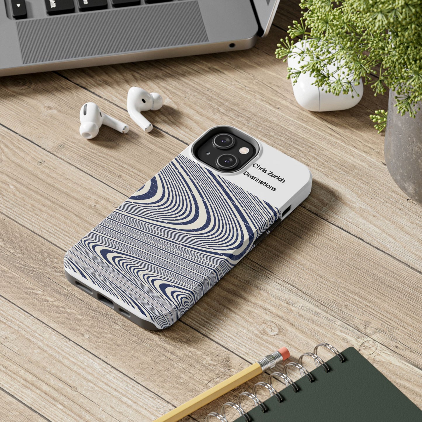 Destinations - Blue Wave Optical Art phone case | abstract line pattern, Chris Zurich Destinations