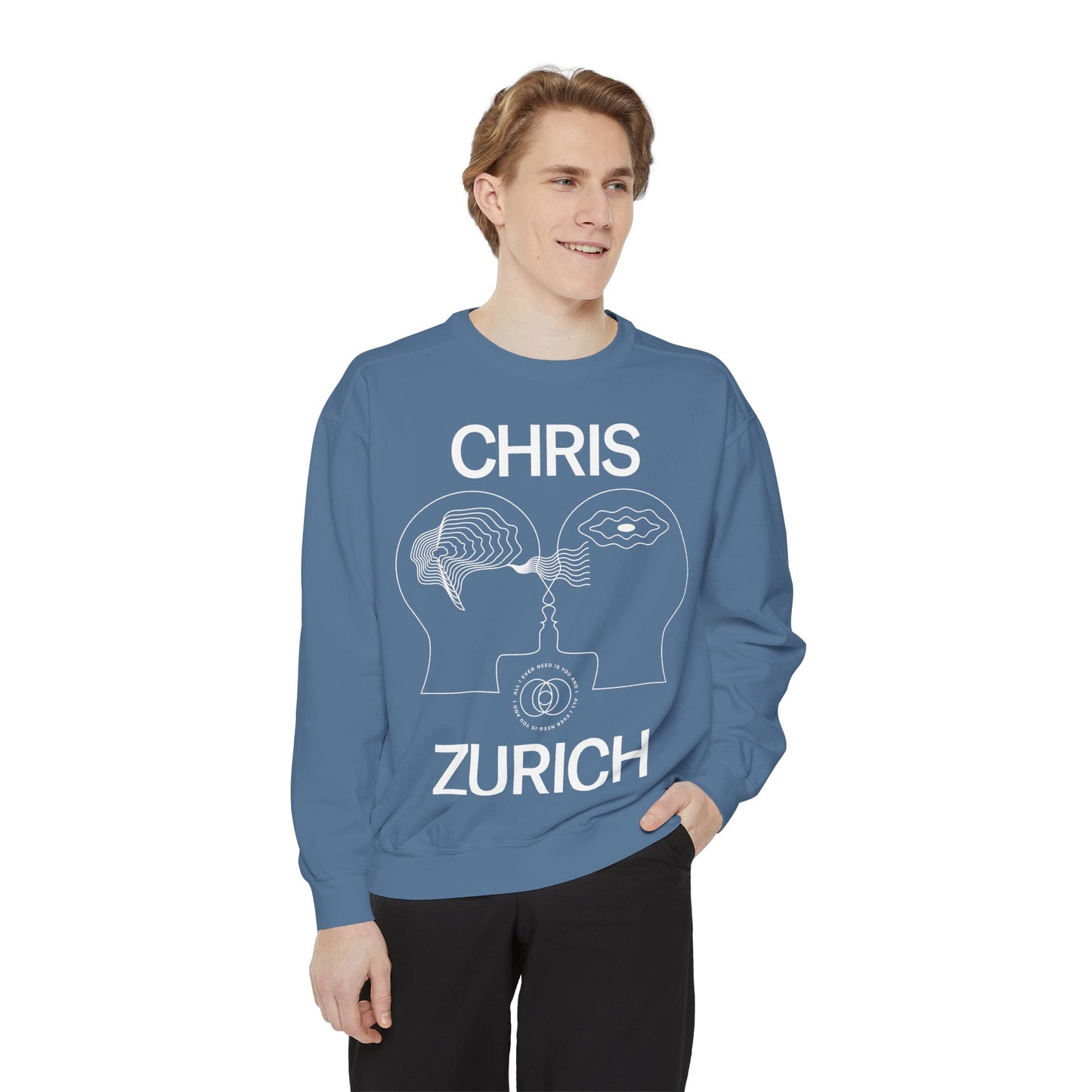 You and I - Chris Zurich graphic sweatshirt | illustrated heads connecting, camera motif